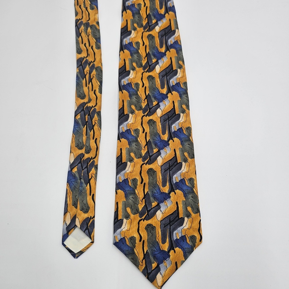 The Miracle Collection PS A Bank Gold Abstract Print Silk‎ Men's Necktie